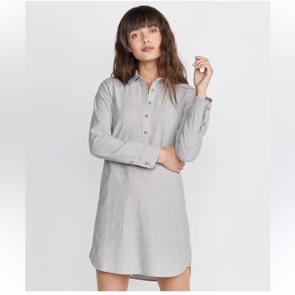 Marine Layer Dresses & Skirts - Marine Layer Quinn Popover Shirt Dress Long Sleeve Woven Cotton Gray‎ Medium.